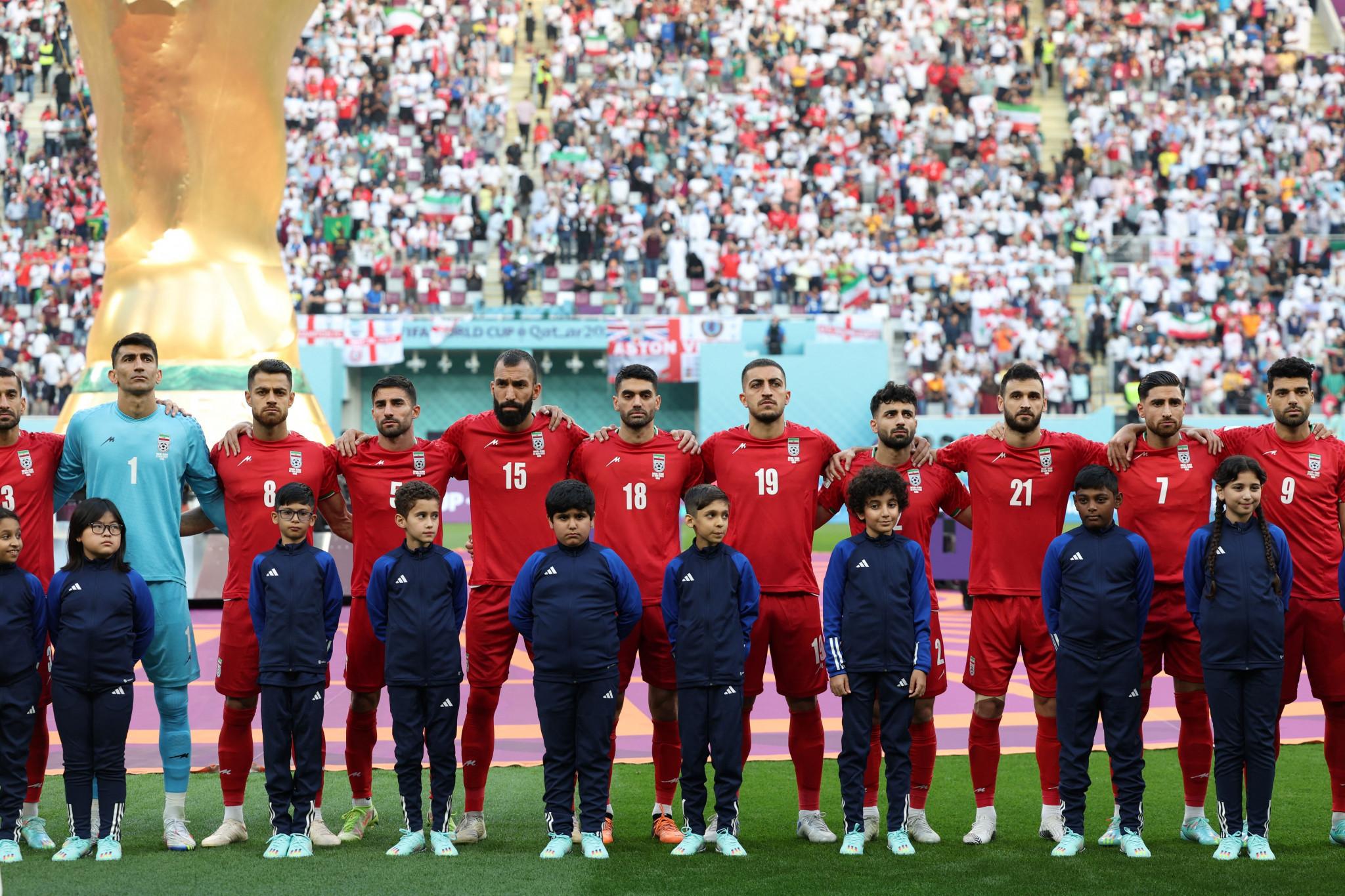 Iranian football team choose not to sing national anthem in apparent show of support for protests
