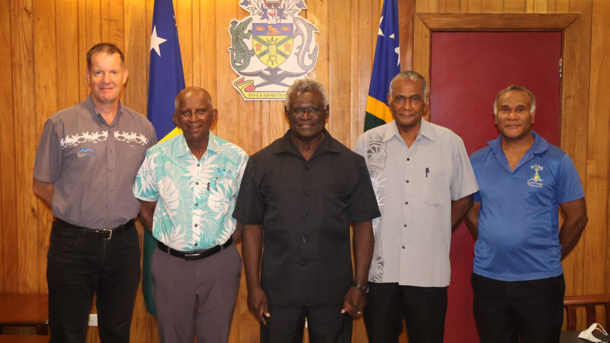 Pacific Games Council President Vidhya Lakhan, second left, and chief executive Andrew Minogue, left, met Solomon Island Prime Minister Manasseh Sogavare  ©Solomon Islands Government