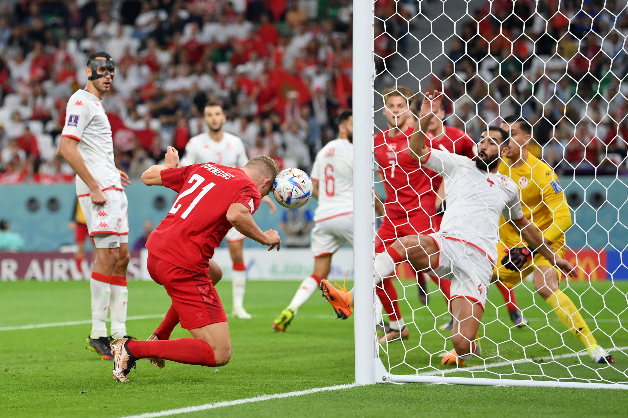 Andreas Cornelius missed a golden opportunity for Denmark as they were held to a 0-0 draw by Tunisia ©Getty Images