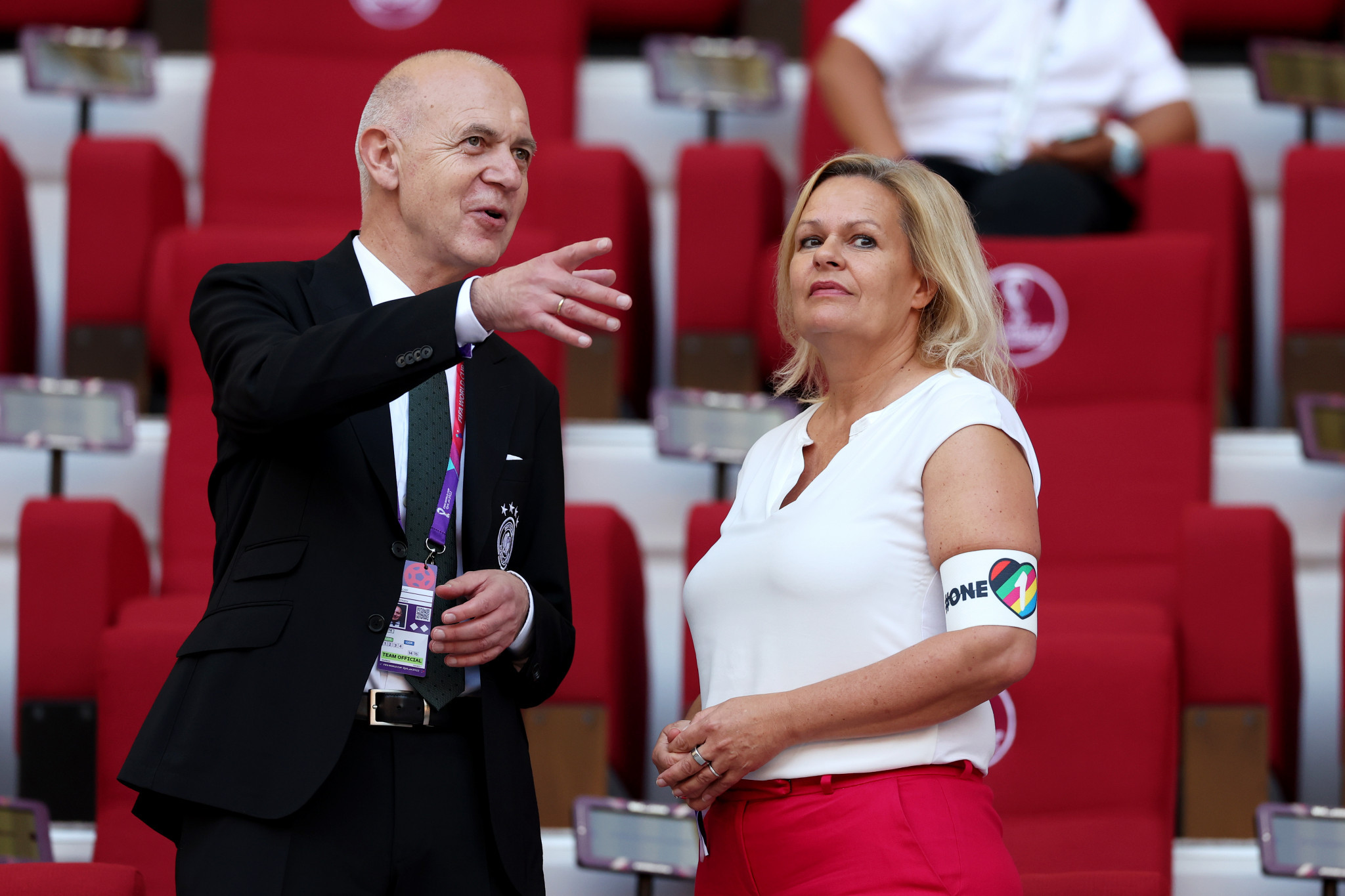Germany’s Interior Minister Nancy Faeser was spotted wearing the rainbow coloured armband ©Getty Images