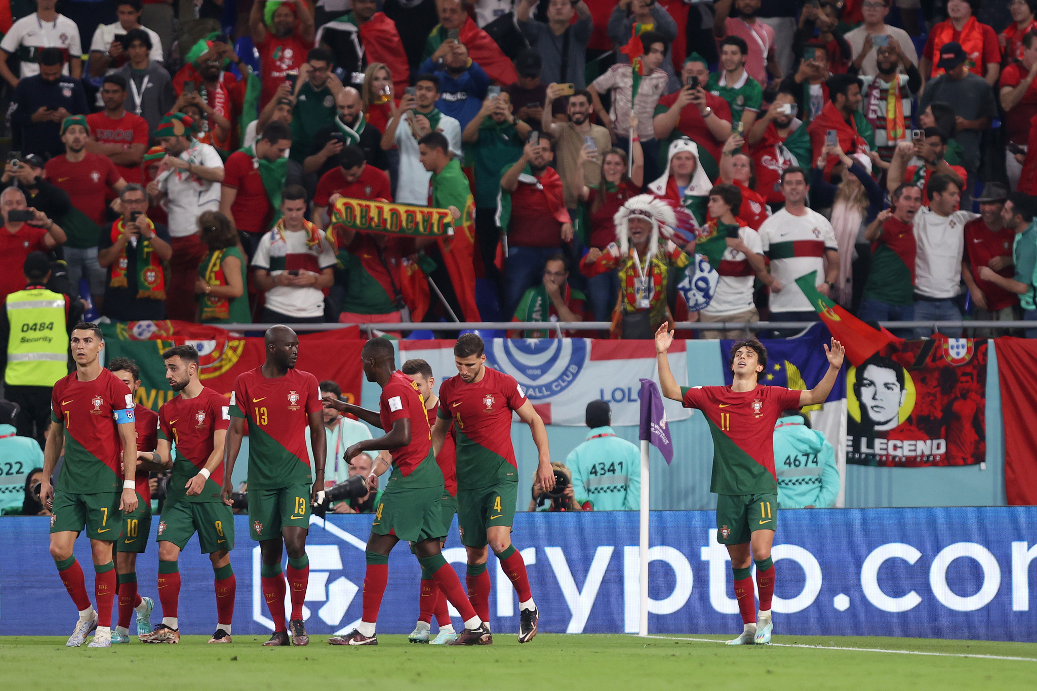 João Félix, right, scored one of the goals for Portugal in their win over Ghana ©Getty Images 
