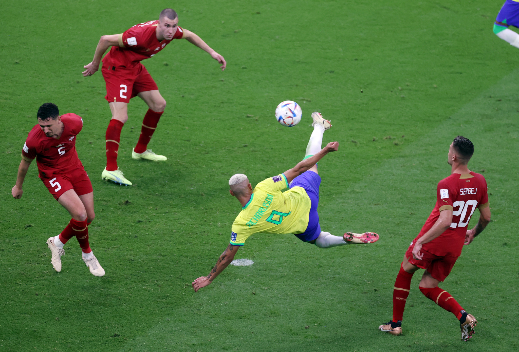 Richarlison scored a stunning brace to help Brazil defeat Serbia ©Getty Images