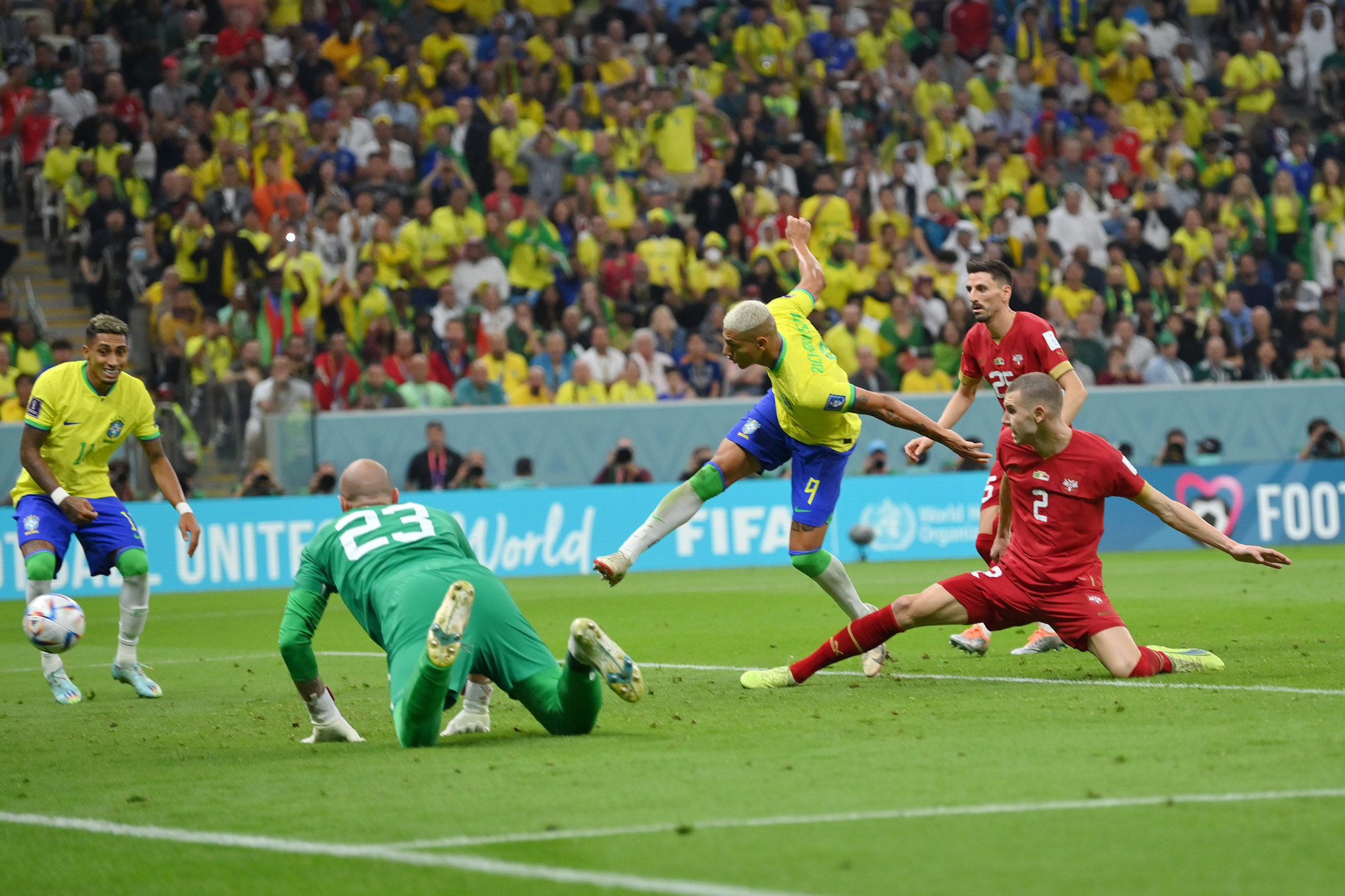 Richarlison, centre, scored Brazil's opener against Serbia ©Getty Images