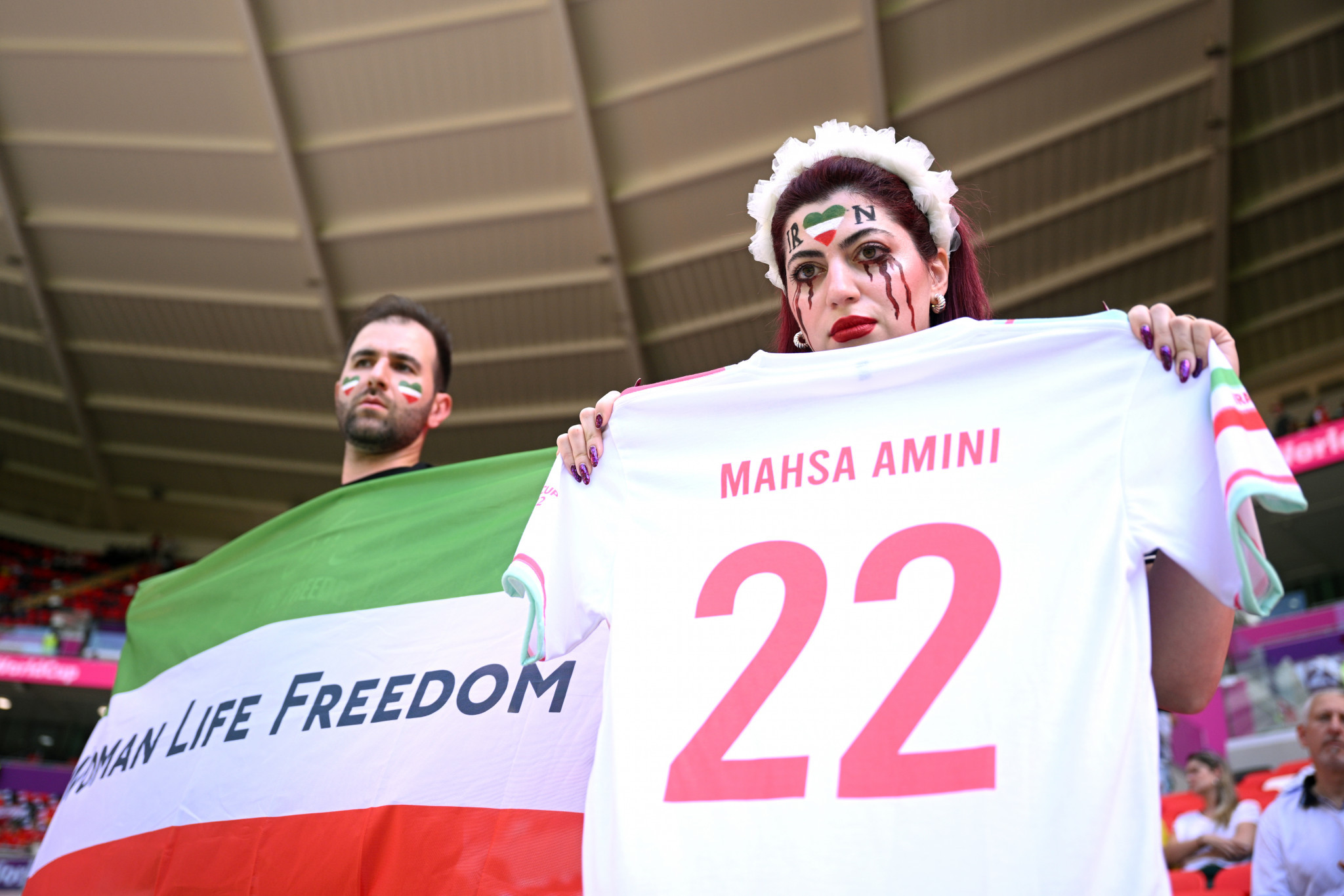 Security at the Ahmed bin Ali Stadium confiscated an Iran shirt bearing Mahsa Amini's name ©Getty Images