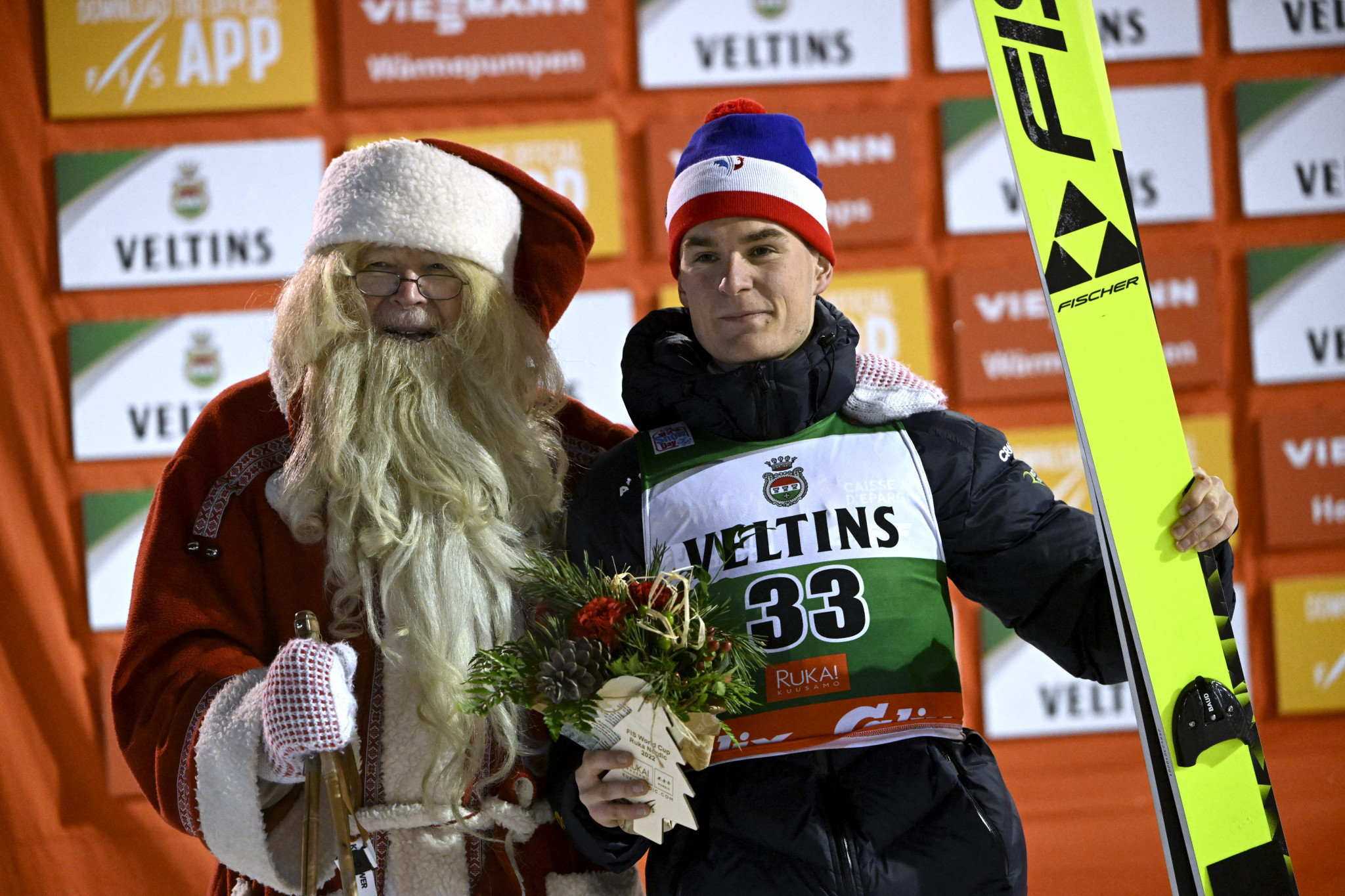 Matteo Baud, right, made a Nordic Combine World Cup podium for the first time ©Getty Images