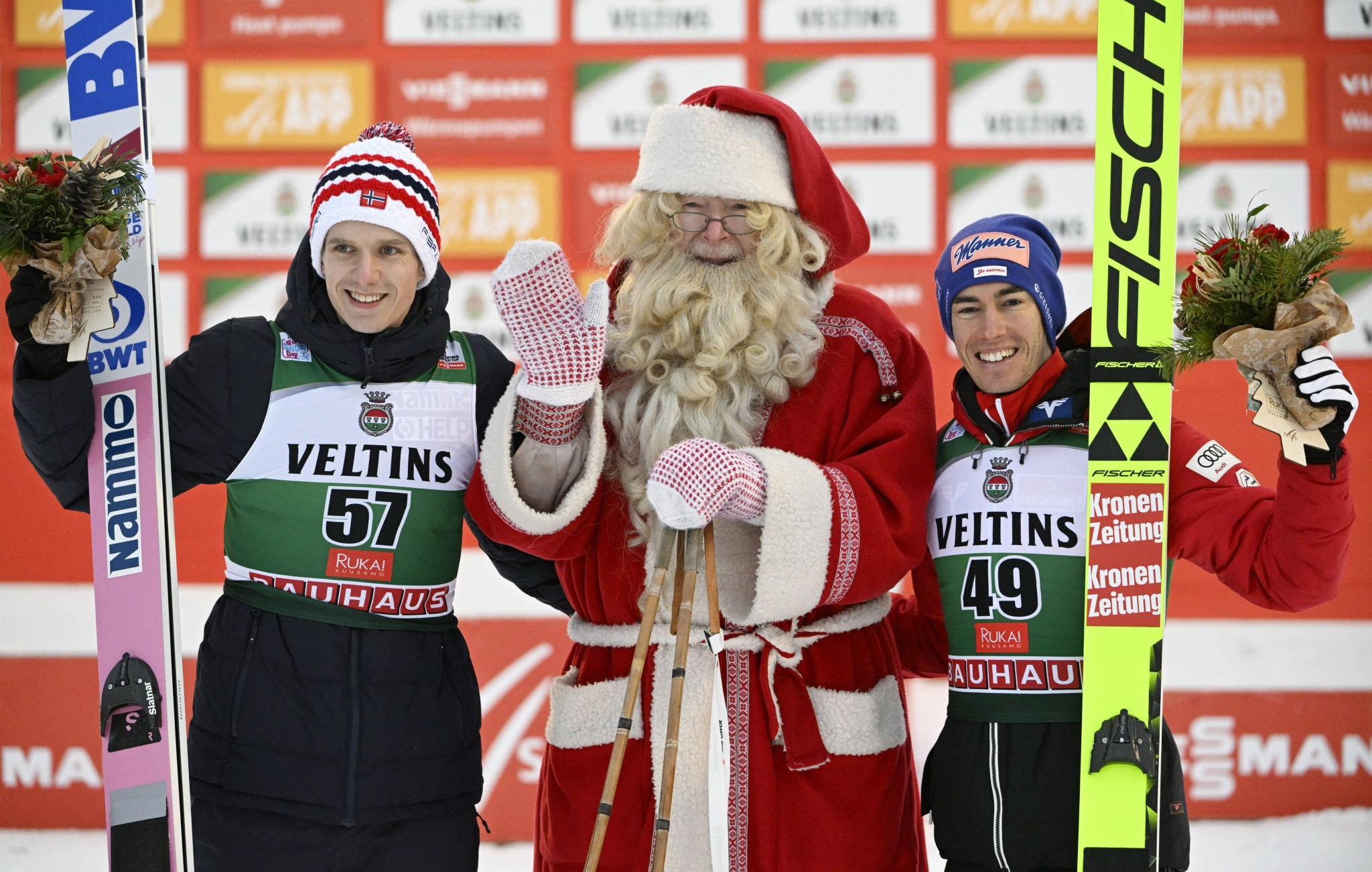 Norway's Halvor Egner Granerud, left, and Austria's Stefan Kraft, right, shared he win ©Getty Images