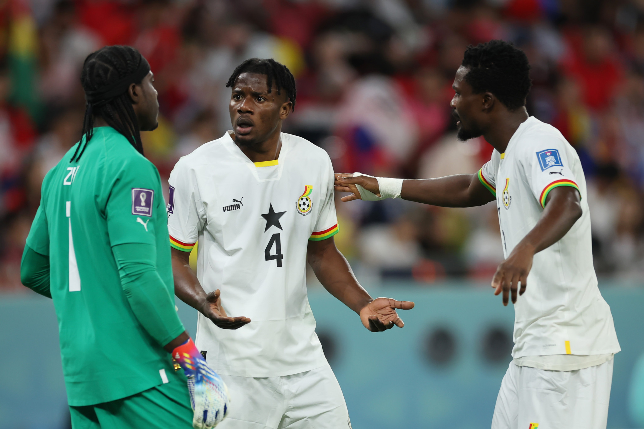 An inquest takes place among Ghana's players after they conceded two quickfire goals to South Korea ©Getty Images
