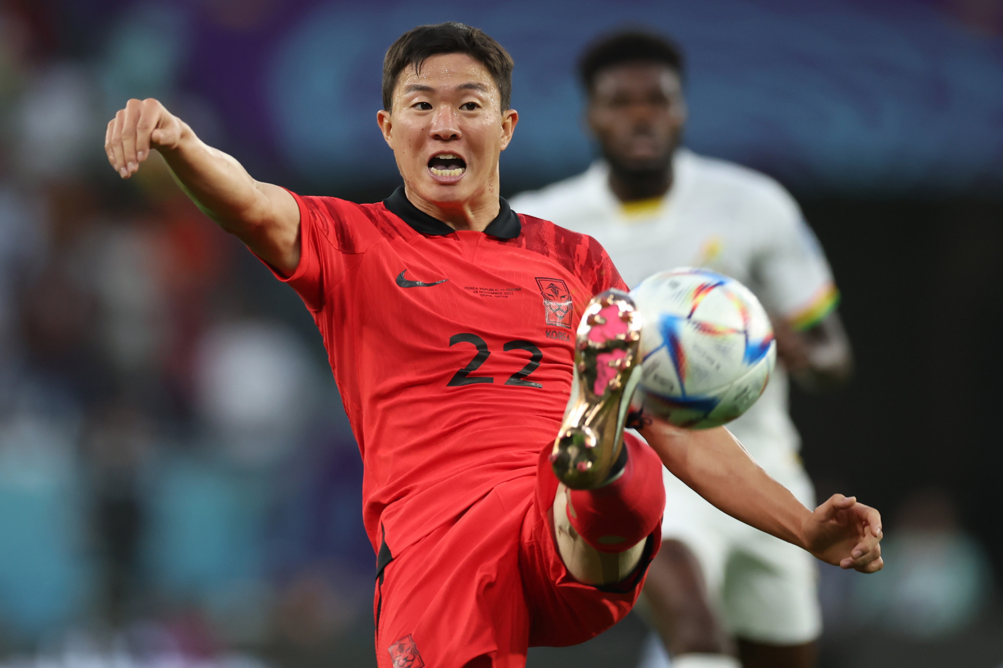Changhoon Kwon controls the ball during South Korea's loss to Ghana ©Getty Images