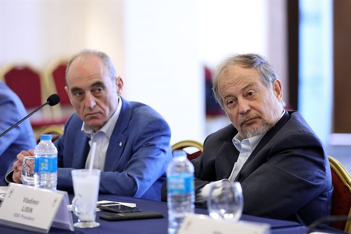 ISSF secretary general Alexander Ratner, left, has written a controversial letter in support of fellow Russian, Vladimir Lisin, right, on the eve of the election ©ISSF