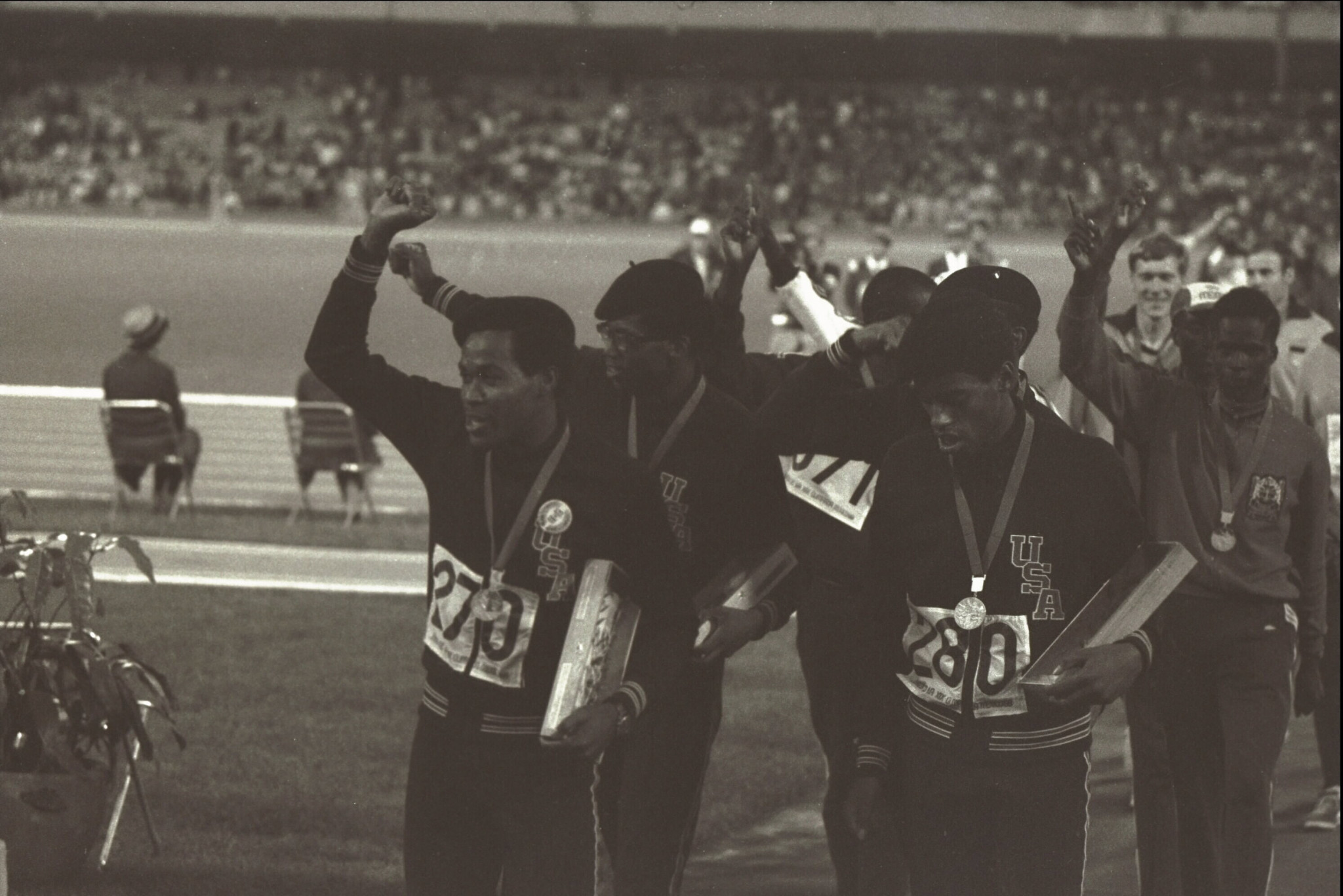 Vince Matthews was part of the victorious US 4x400m relay squad in Mexico, where all wore black berets ©Getty Images