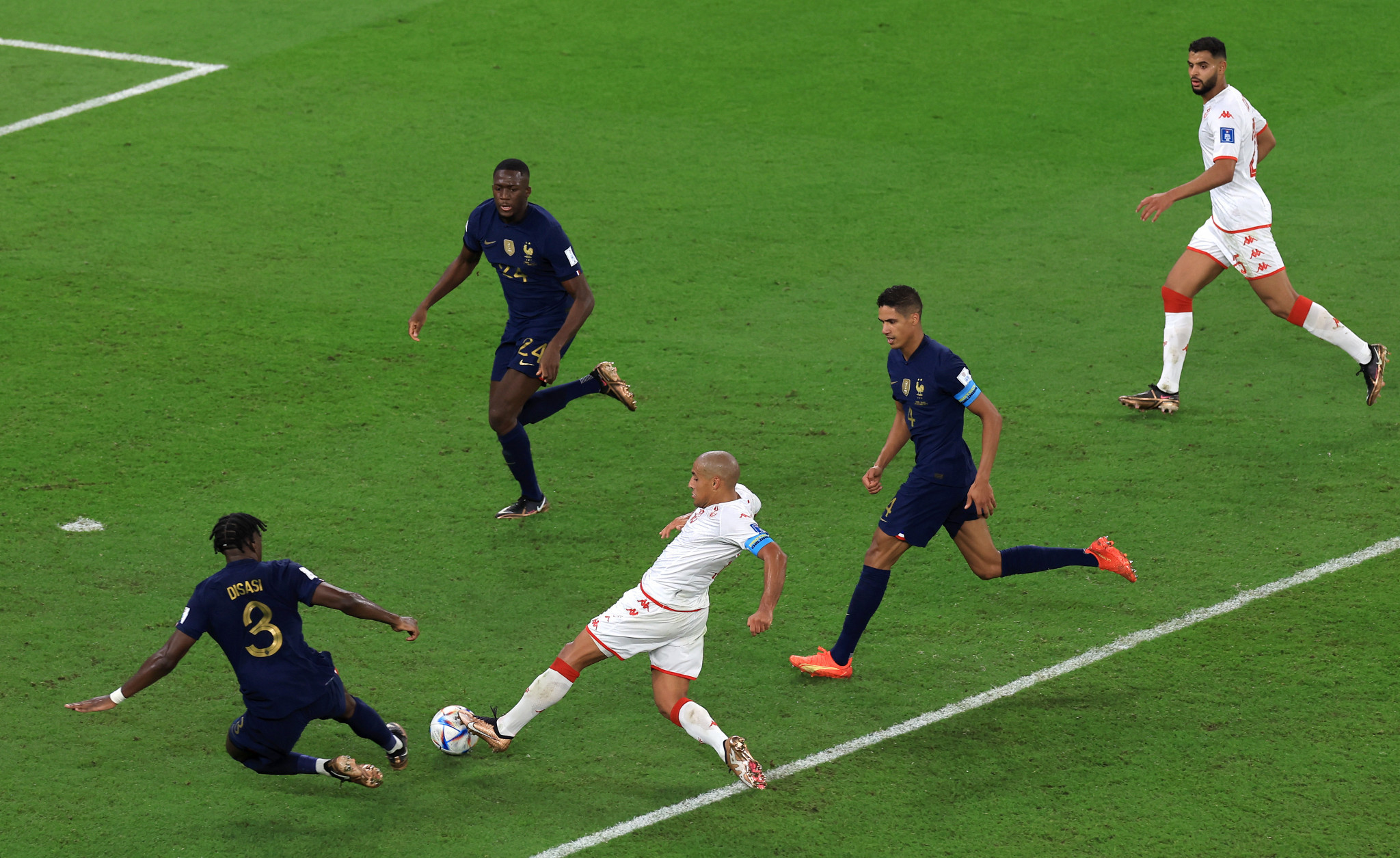 Wahbi Khazri, centre, scored Tunisia's goal to upset France ©Getty Images

