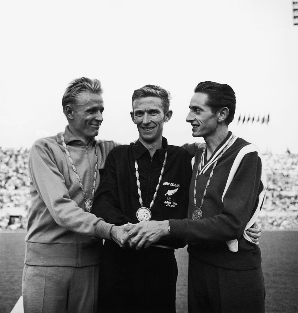 Murray Halberg of New Zealand, pictured after winning the 1960 Olympic 5,000m title in Rome, has died ©Getty Images