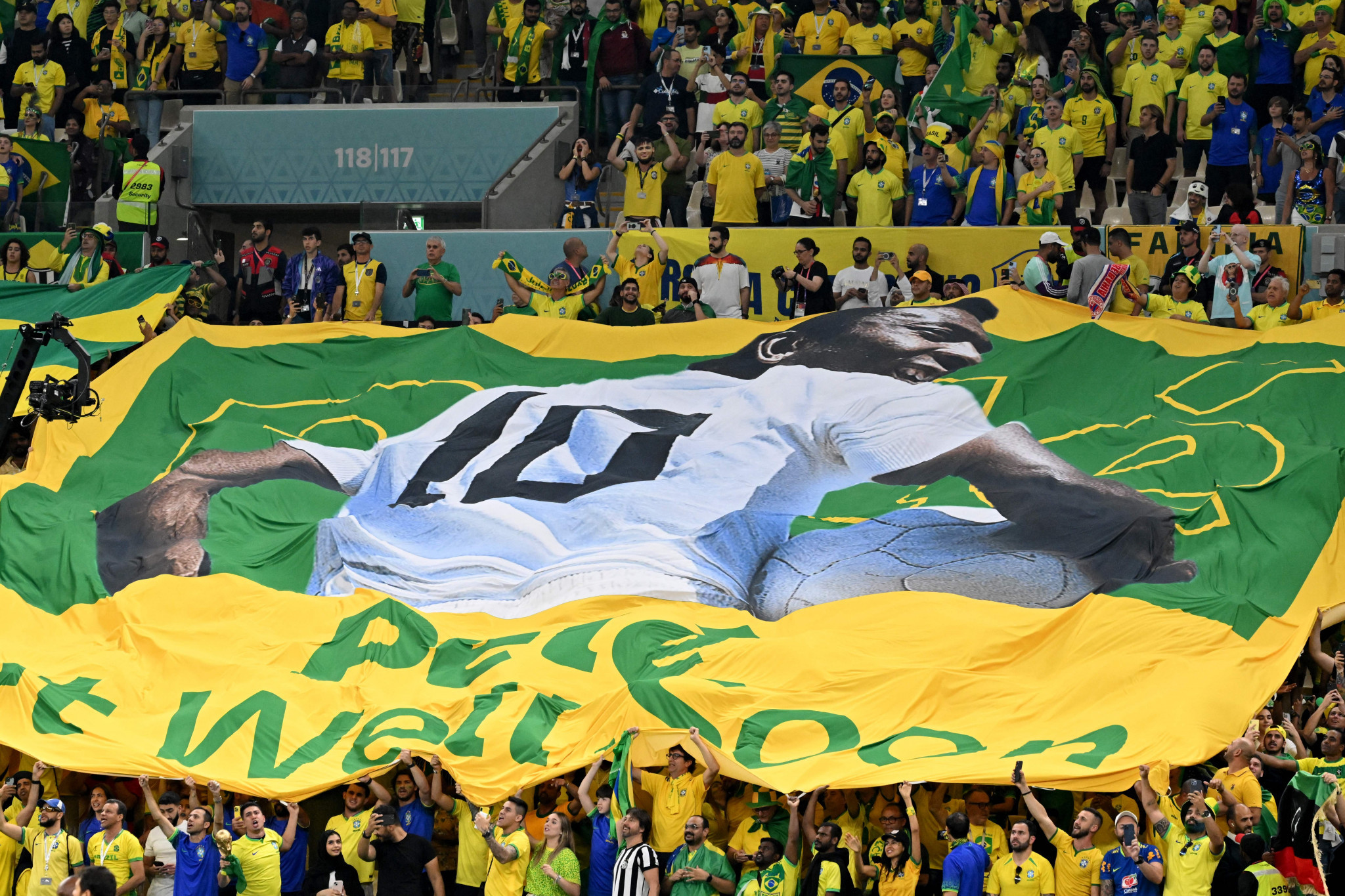 Brazil fans unveiled a huge banner at the Lusail Stadium to show their support ©Getty Images