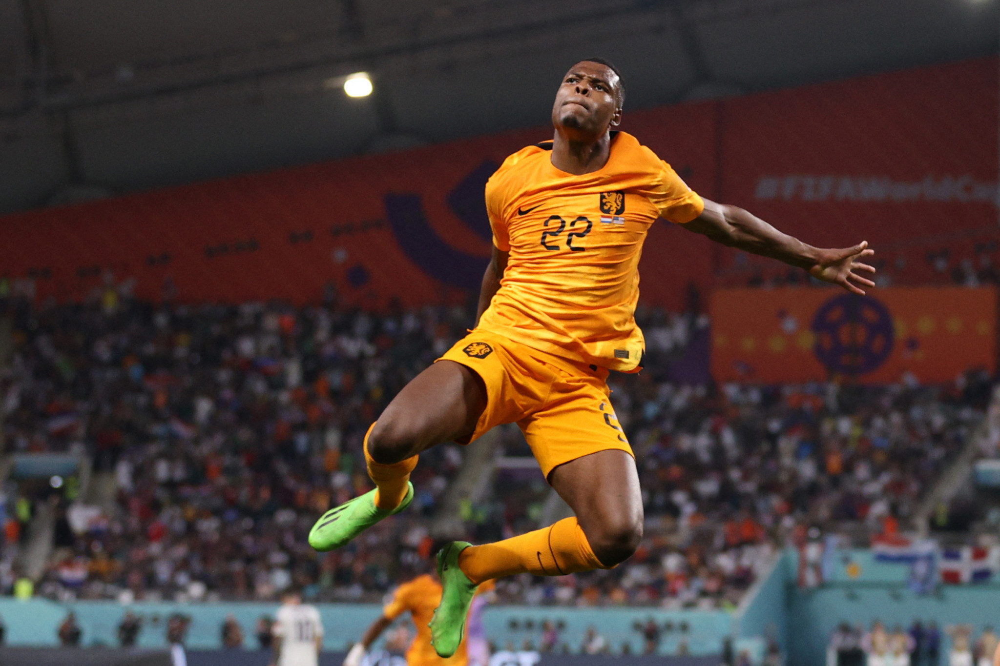 With two assists and one goal, Denzel Dumfries was the star man for The Netherlands ©Getty Images