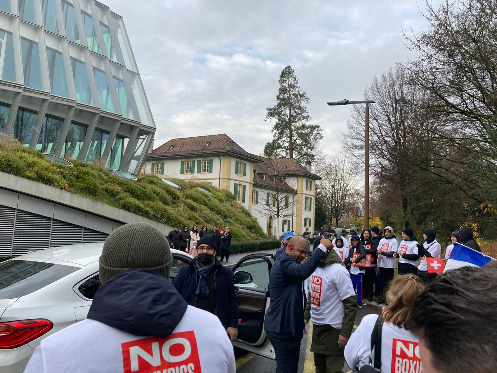 A protest led by former world champion Roy Jones Jr took place outside the IOC's headquarters this week, calling for boxing to remain in the Olympics ©ITG