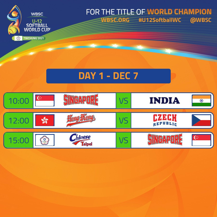 Singapore and India are set to begin the action tomorrow at the WBSC Under-12 Mixed Softball World Cup ©WBSC