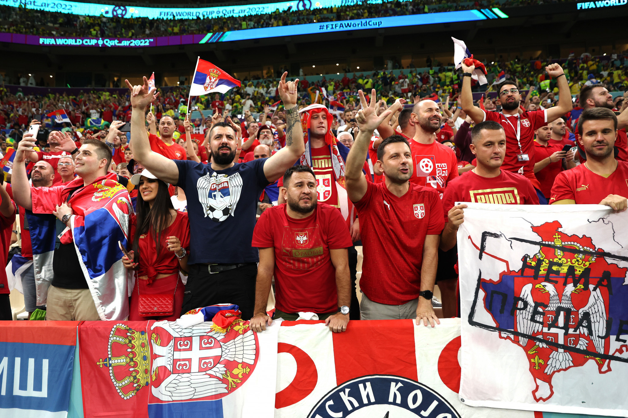 The banner seen bottom right has cost the Football Association of Serbia CHF20,000 ©Getty Images