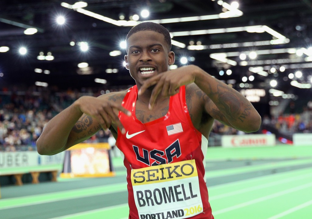Trayvon Bromell celebrates following his home 60m victory at the World Indoor Championships ©Getty Images