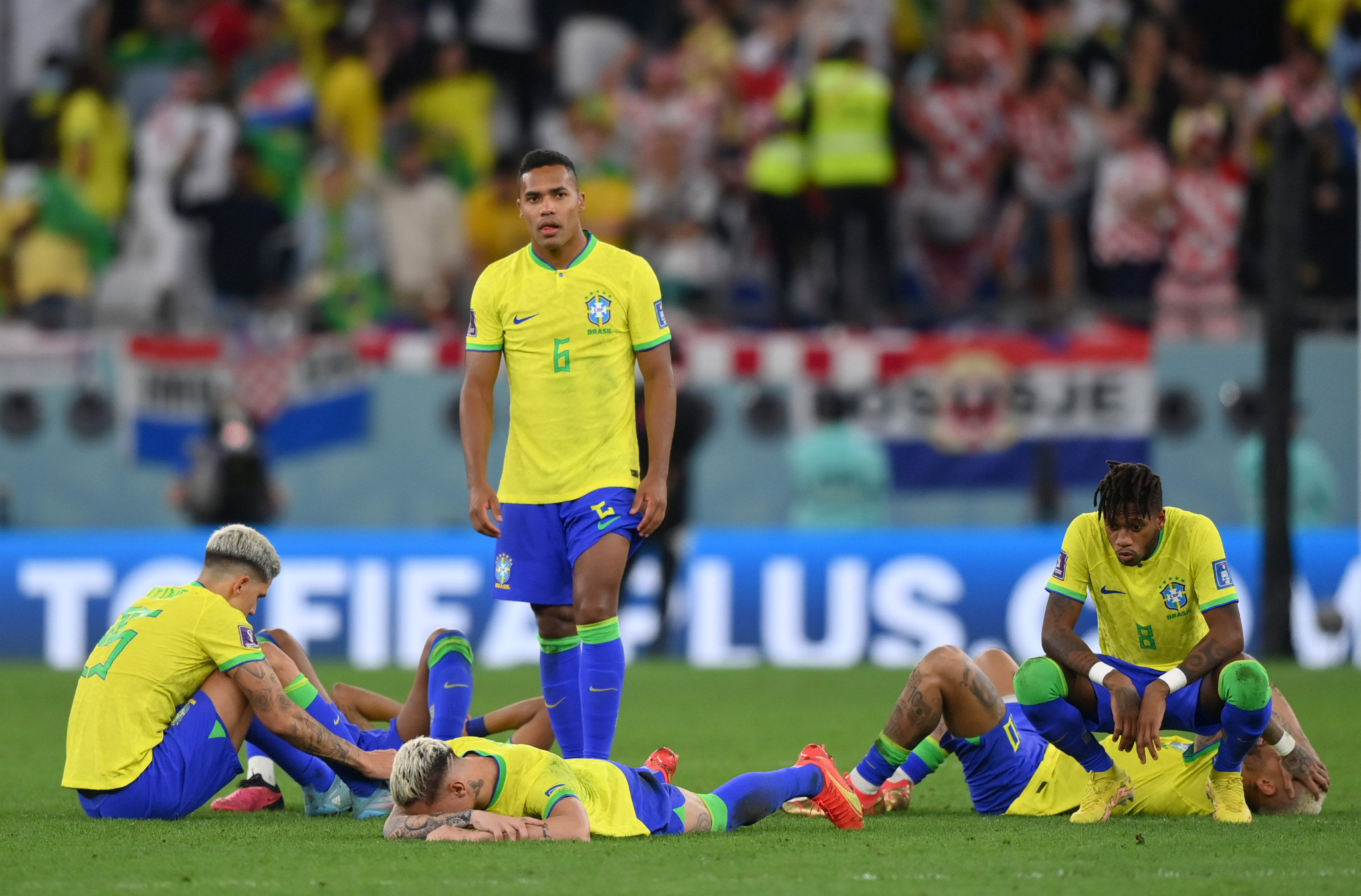 Brazil's players were distraught at the final whistle after their surprise World Cup exit ©Getty Images