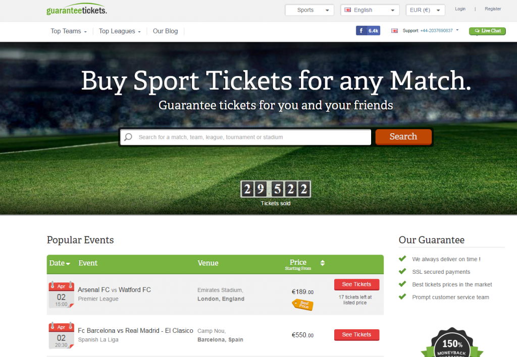 Guaranteetickets.com claim to be able to offer tickets for any match ©Guaranteetickets.com