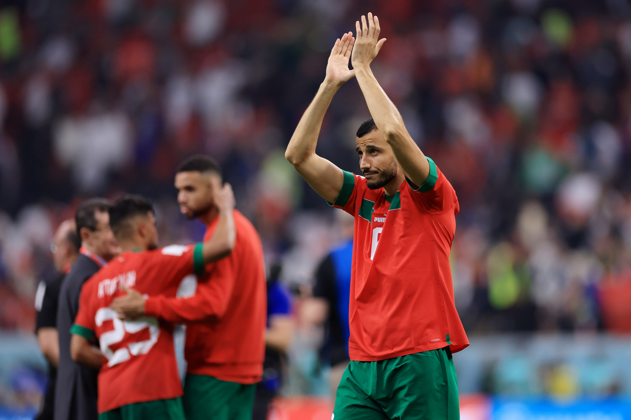 Morocco's players thank fans after their World Cup semi-final defeat to France ©Getty Images