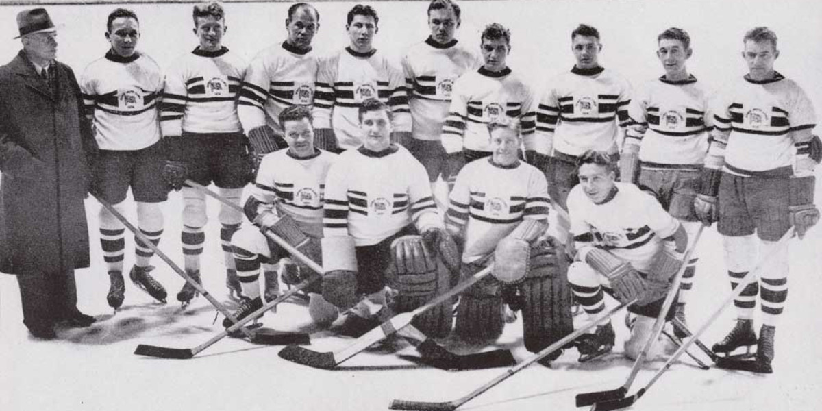 Jimmy Foster, second left in front row, was part of a successful Britain ice hockey team that won two silver medals at the IIHF World Championships, as well as Olympic gold ©Team GB