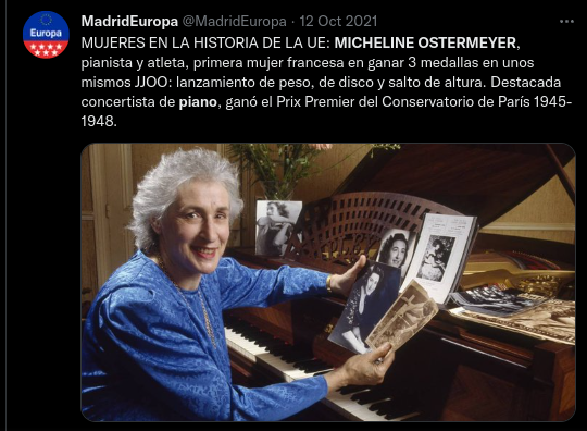 Micheline Ostermeyer with the piano ©MadridEuropa/Twitter