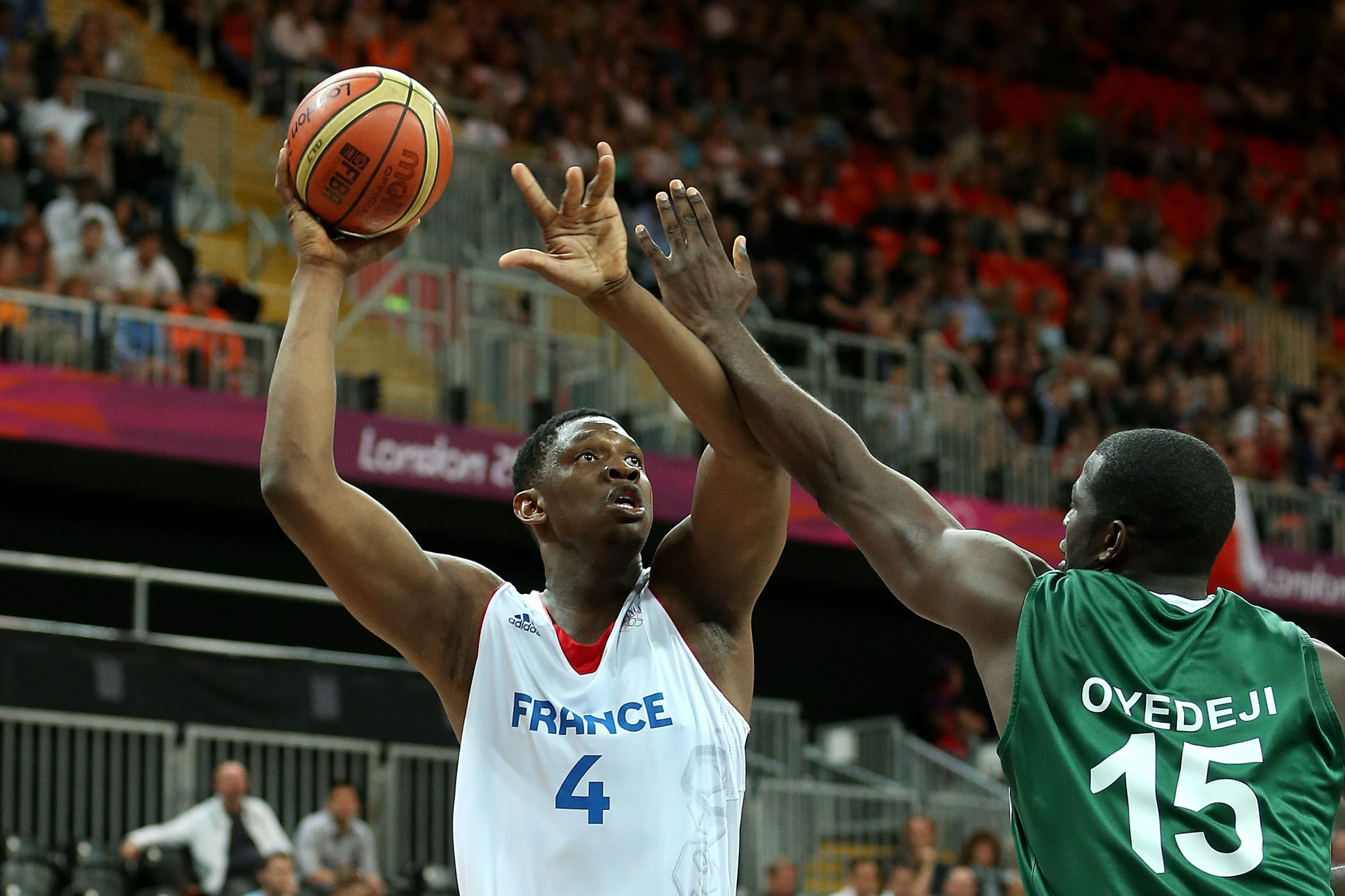 Olumide Oyedeji, right, who represented Nigeria at the Olympics in basketball, was voted in as the Nigerian Olympic Committee's third vice-president ©Getty Images
