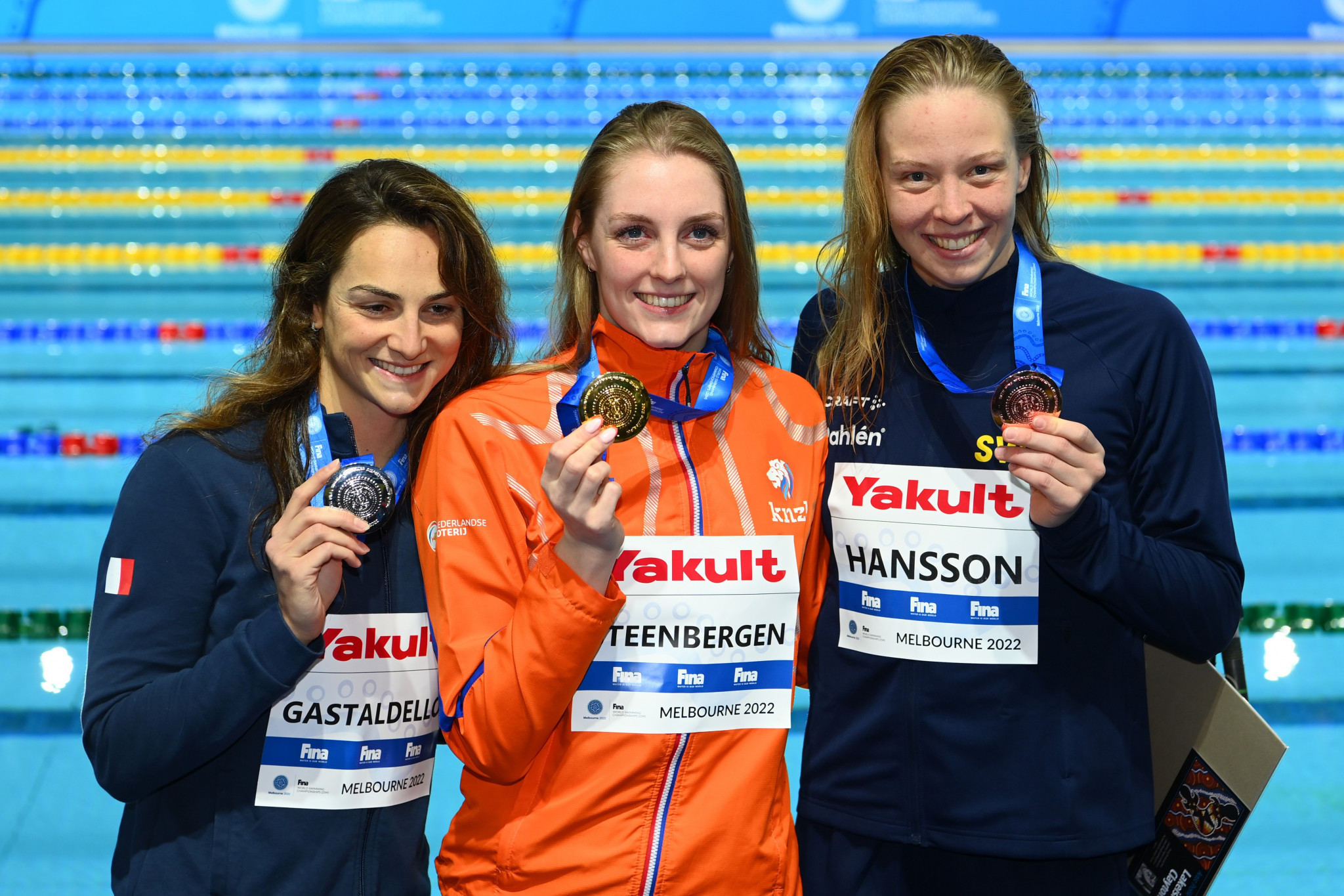 Dutch swimmer Marrit Steenbergen, centre, emerged victorious from the women’s 100m individual medley final ©Getty Images