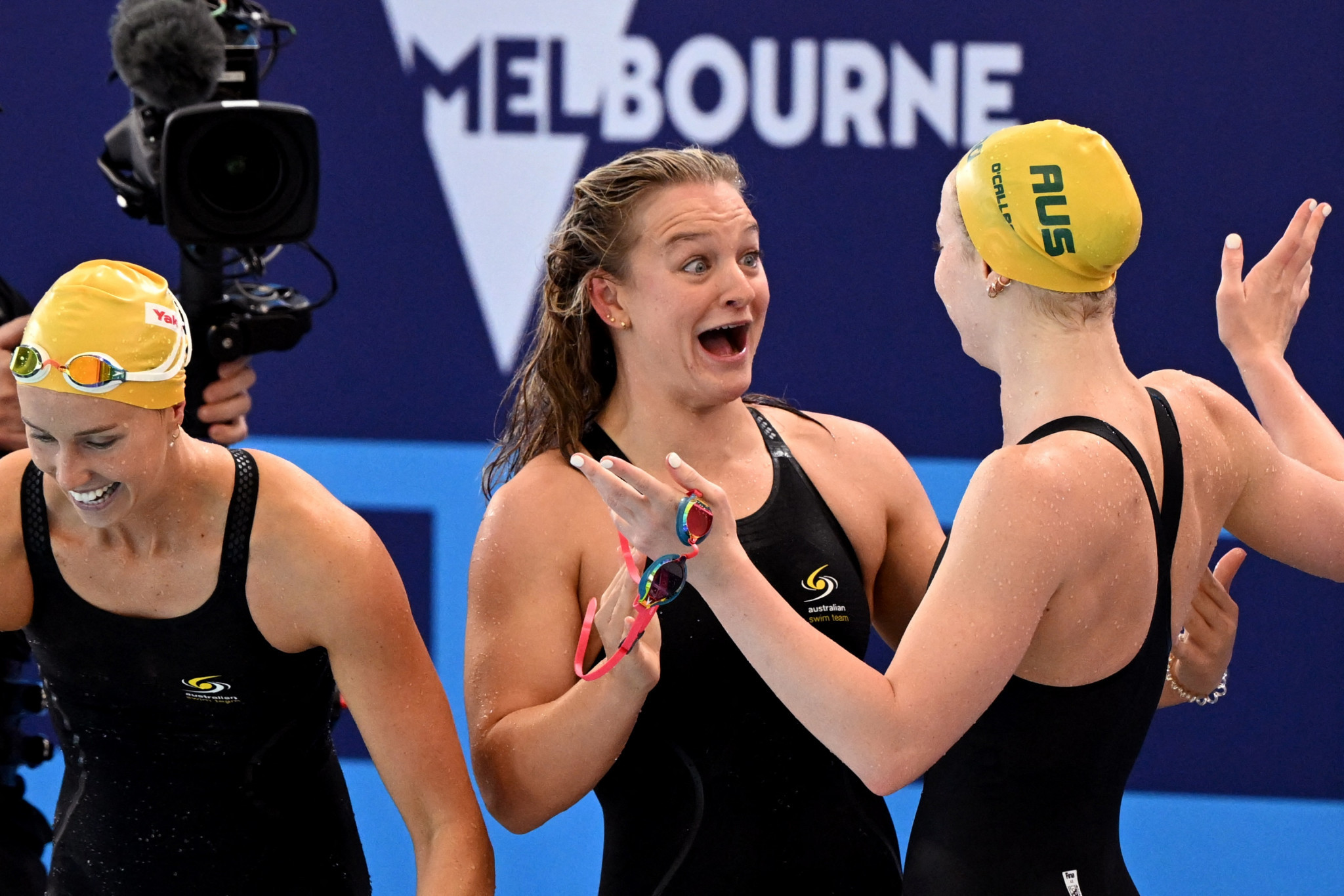 Chelsea Hodges is all smiles after helping Australia set a world record in the women's 4x50m medley relay to win gold ©Getty Images