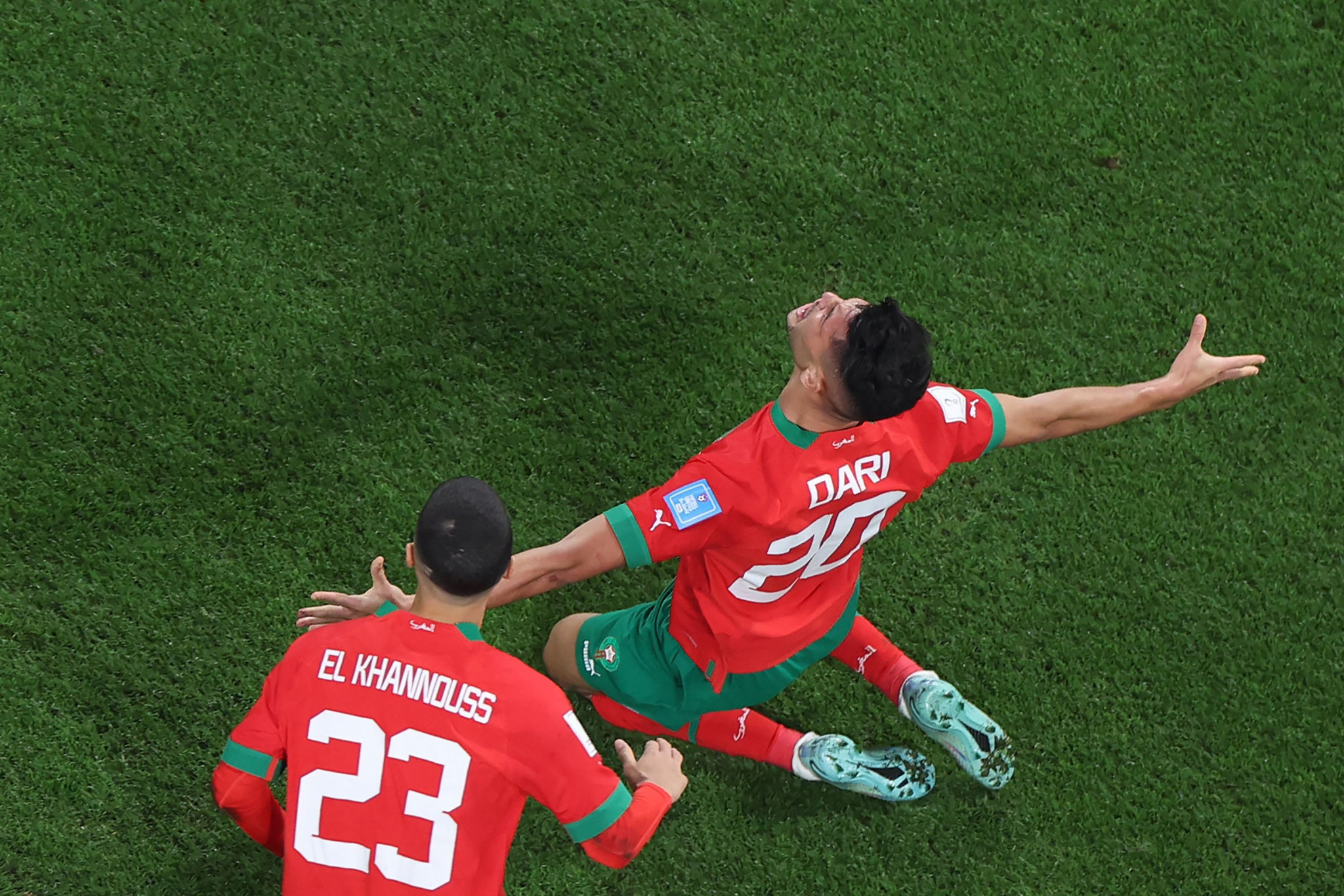 Achraf Dari celebrating his quick equaliser for Morocco ©Getty Images