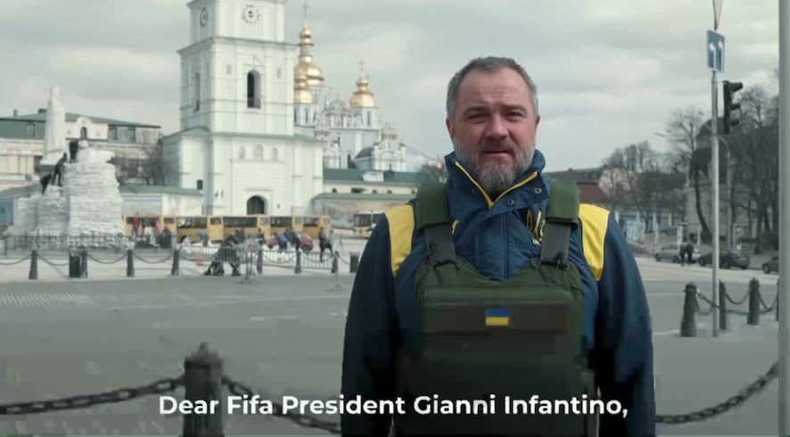 Ukrainian Football Association President Andriy Pavelko, who earlier this year addressed the FIFA Congress via video wearing a flak jacket, is facing allegations of allegedly misusing international aid funds ©YouTube