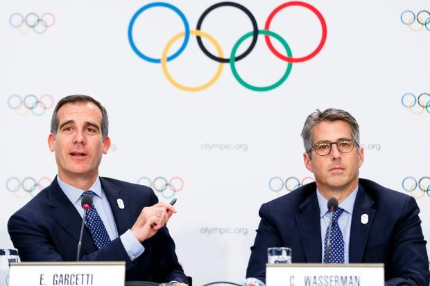 Los Angeles' former Mayor Eric Garcetti appointed Casey Wasserman to lead the city's bid for the 2024 Olympic and Paralympic Games and it was later awarded the 2028 edition following a deal with the IOC and Paris ©Getty Images