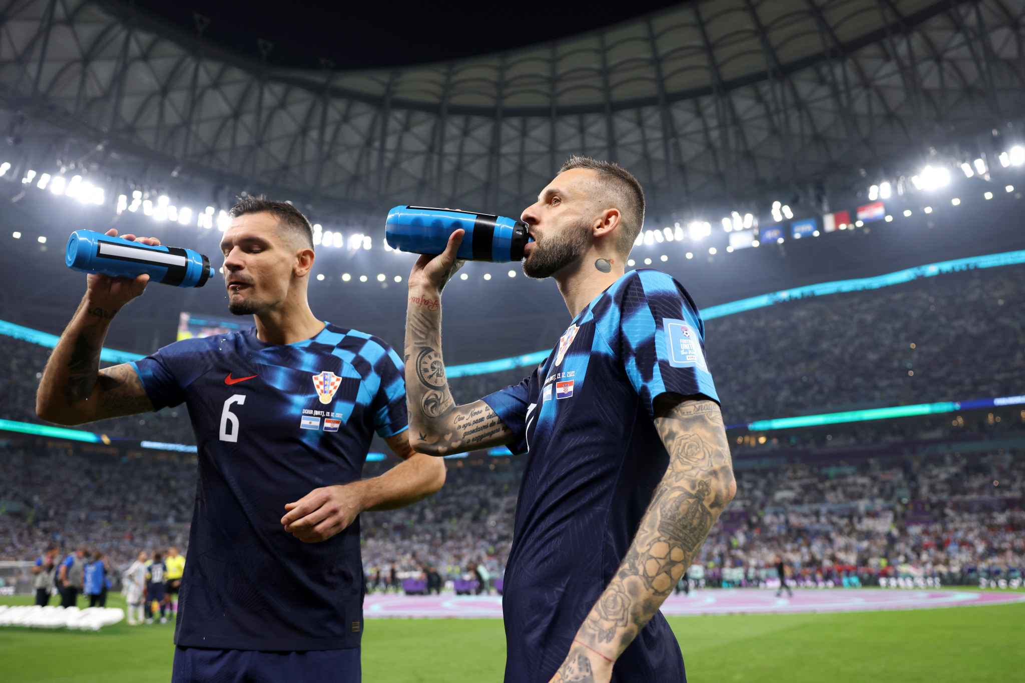 Dejan Lovren, left, and Marcelo Brozovic, right, have been accused of singing fascist songs ©Getty Images