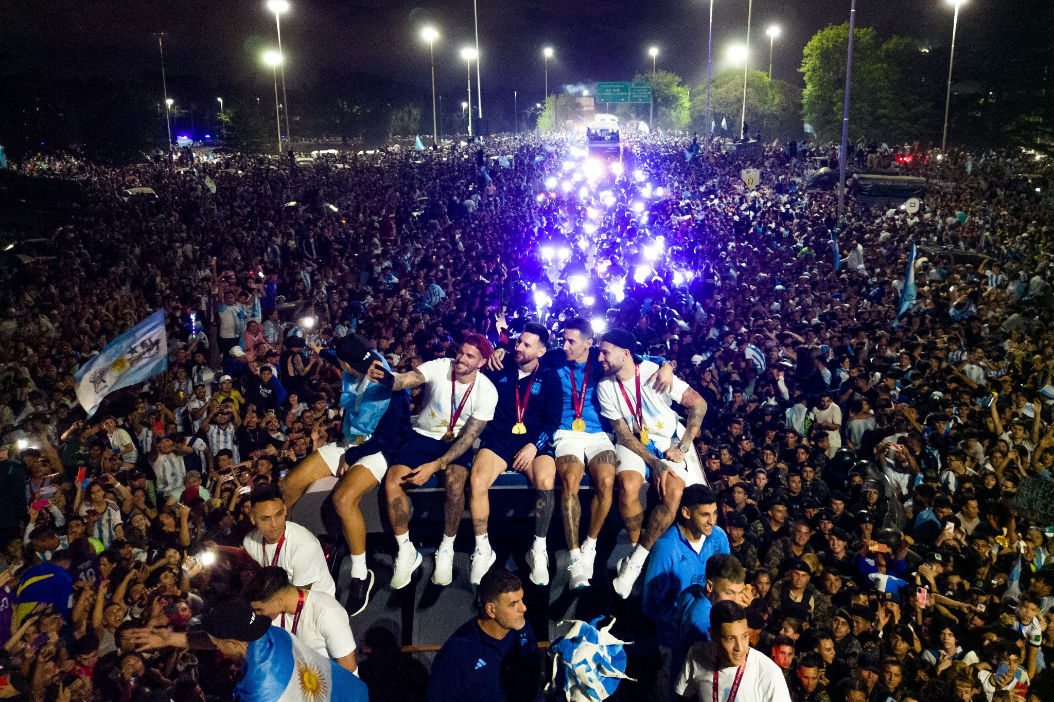 Argentina players celebrate the World Cup victory during a parade in Buenos Aires ©Getty Images