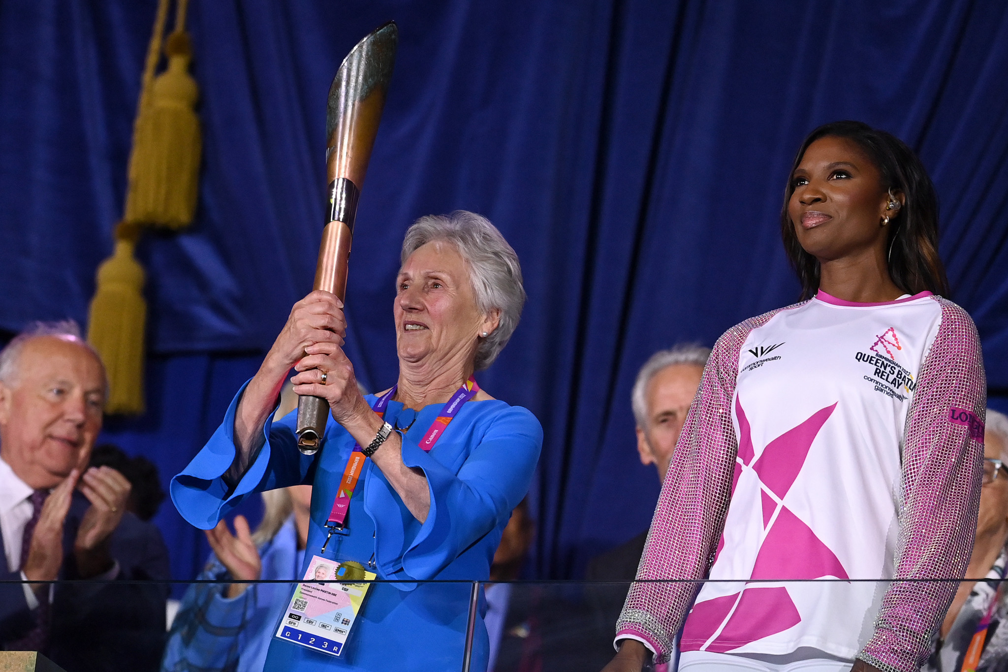 President of Commonwealth Games England Denise Lewis, right, has been made a Dame in the 2023 New Year Honours list ©Getty Images