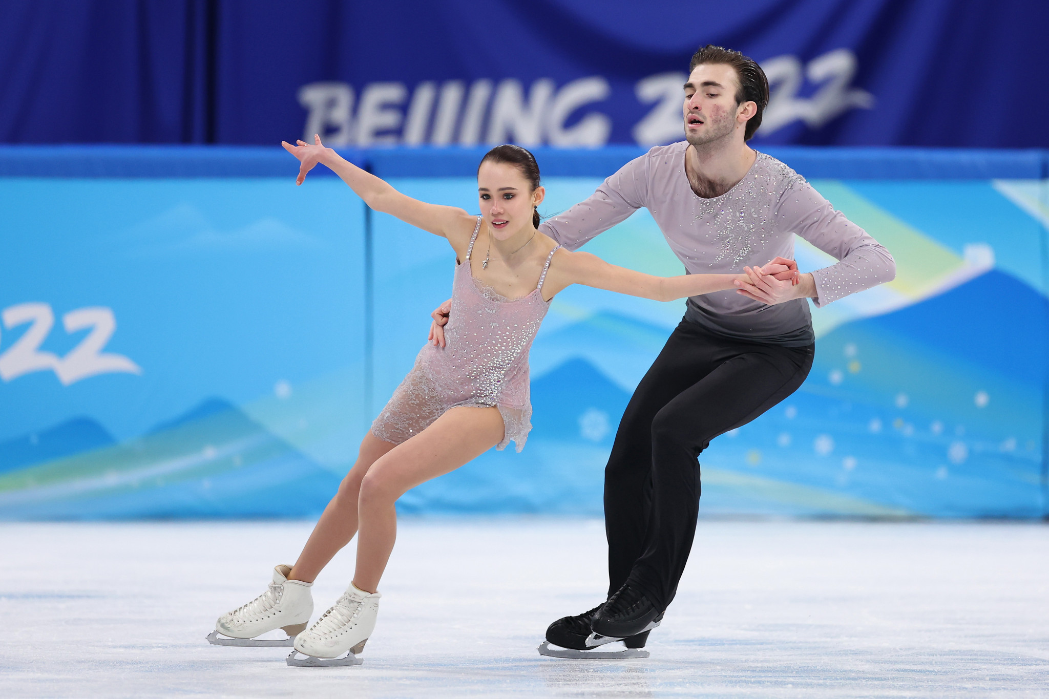 Karina Safina, left, and Luka Berulava, right, competed at Beijing 2022 and then became Georgia's first-ever figure skating world junior champions ©Getty Images