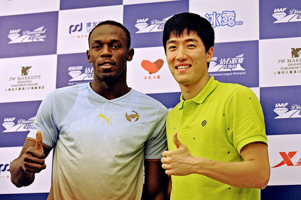 Usain Bolt and China's Athens 2004 110m hurdles champion Liu Xiang endured a chaotic and extended post-event press conference at the 2010 Shanghai Diamond League meeting ©Getty Images