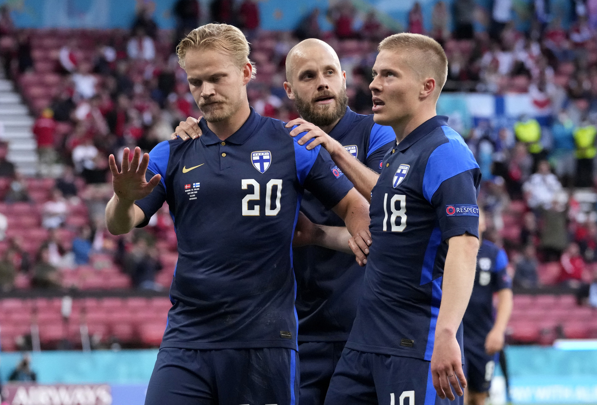 Joel Pohjanpalo did not celebrate after scoring against Denmark at Euro 2020, out of respect for midfielder Christian Eriksen, who had collapsed earlier in the game ©Getty Images