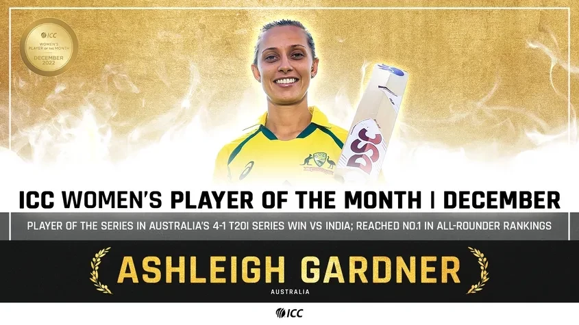 Ashleigh Gardner ended a fantastic year in 2022 by finishing as the world's number one ranked female all-rounder ©ICC