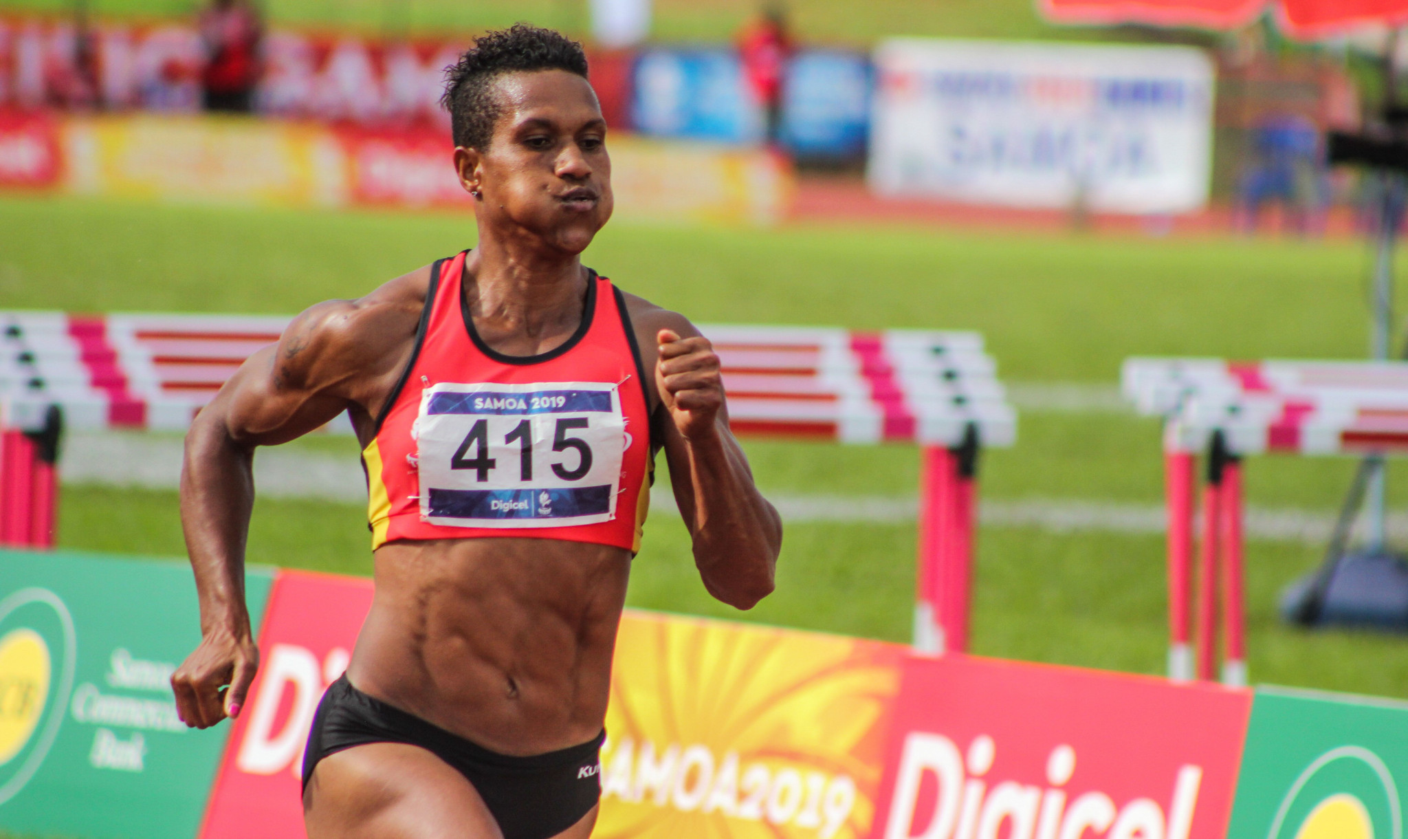 Papua New Guinea sprinter Toea Wisil won the 100m, 200m and 400m for the second consecutive Pacific Games at Samoa 2019 ©Samoa 2019