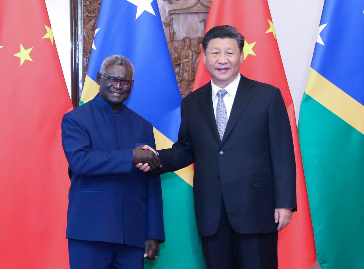Chinese President Xi Jinping and Solomon Islands Prime Minister Manasseh Sogavare have signed a number of agreements, including a security last year ©Solomon Islands Prime Minister