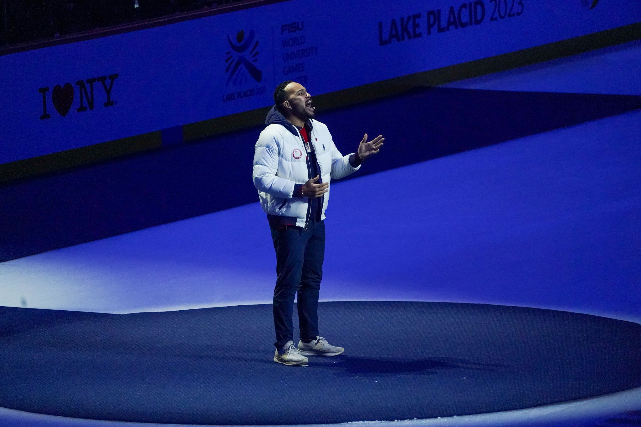 United States Olympic bobsledder from Pyeongchang 2018 Christopher Kinney produced a rousing performance of the host country's national anthem ©FISU