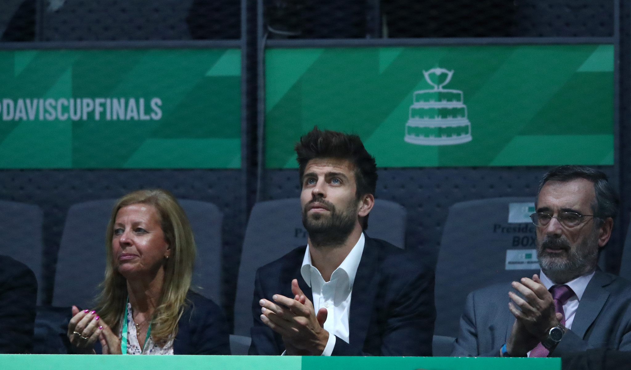 Former Spanish footballer Gerard Piqué, centre, founded Kosmos and was a key figure in the revamped Davis Cup ©Getty Images
