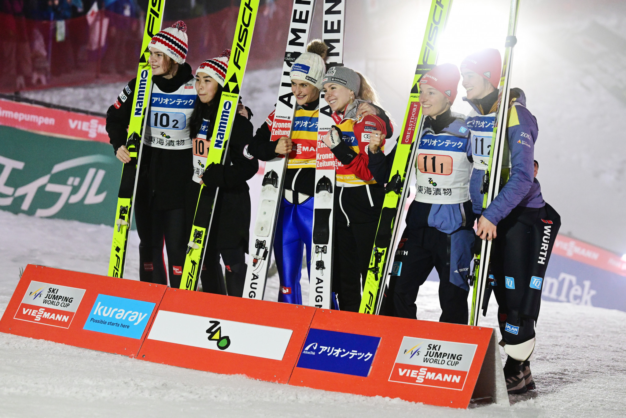 Austria topped the podium in the women's team HS102 event at the Ski Jumping World Cup in Zao ©Getty Images 