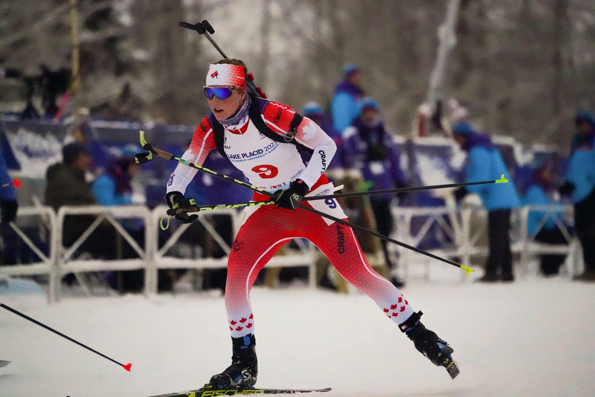 A dominant Shilo Rousseau of Canada surged to gold in the women's 12.5km individual race ©FISU