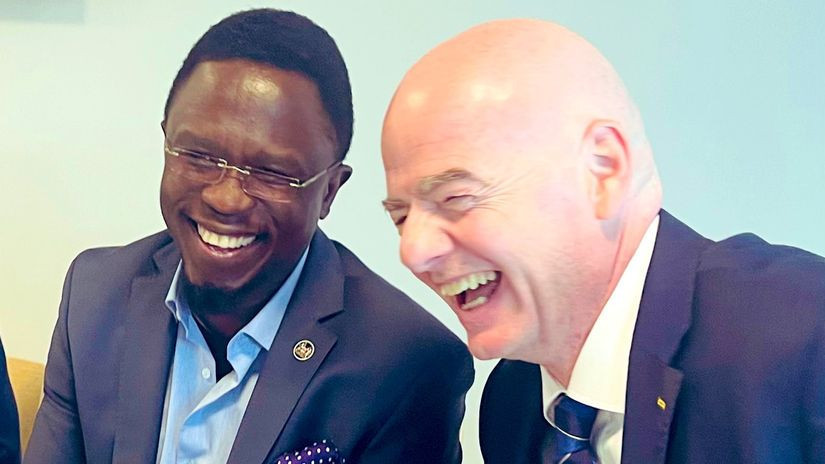 Kenya’s Sports Cabinet Secretary Ababu Namwamba, pictured with FIFA President Gianni Infantino, hopes that CAF will allow the country to resume playing in the AFCON qualifying tournament ©Ababu Namwamba
