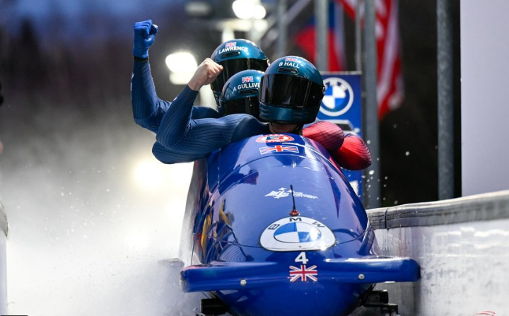 Britain's four-man bobsleigh, piloted by Brad Hall, earned a second World Cup victory in Altenberg ©IBSF/Viesturs Lacis