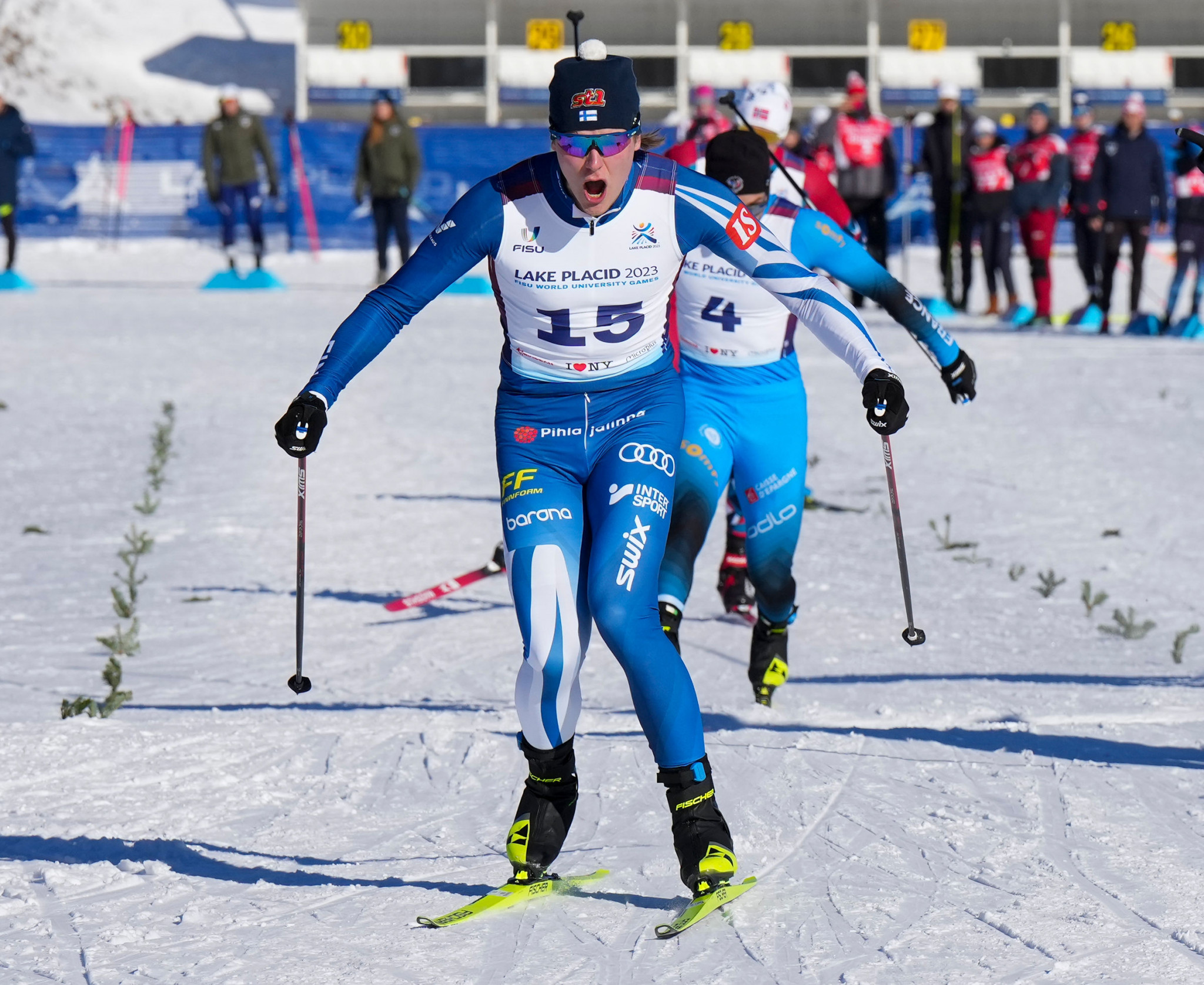 Verneri Poikonen of Finland snatched gold in the men's cross-country sprint with a time of 2:34.74 on the 1.5km course ©FISU