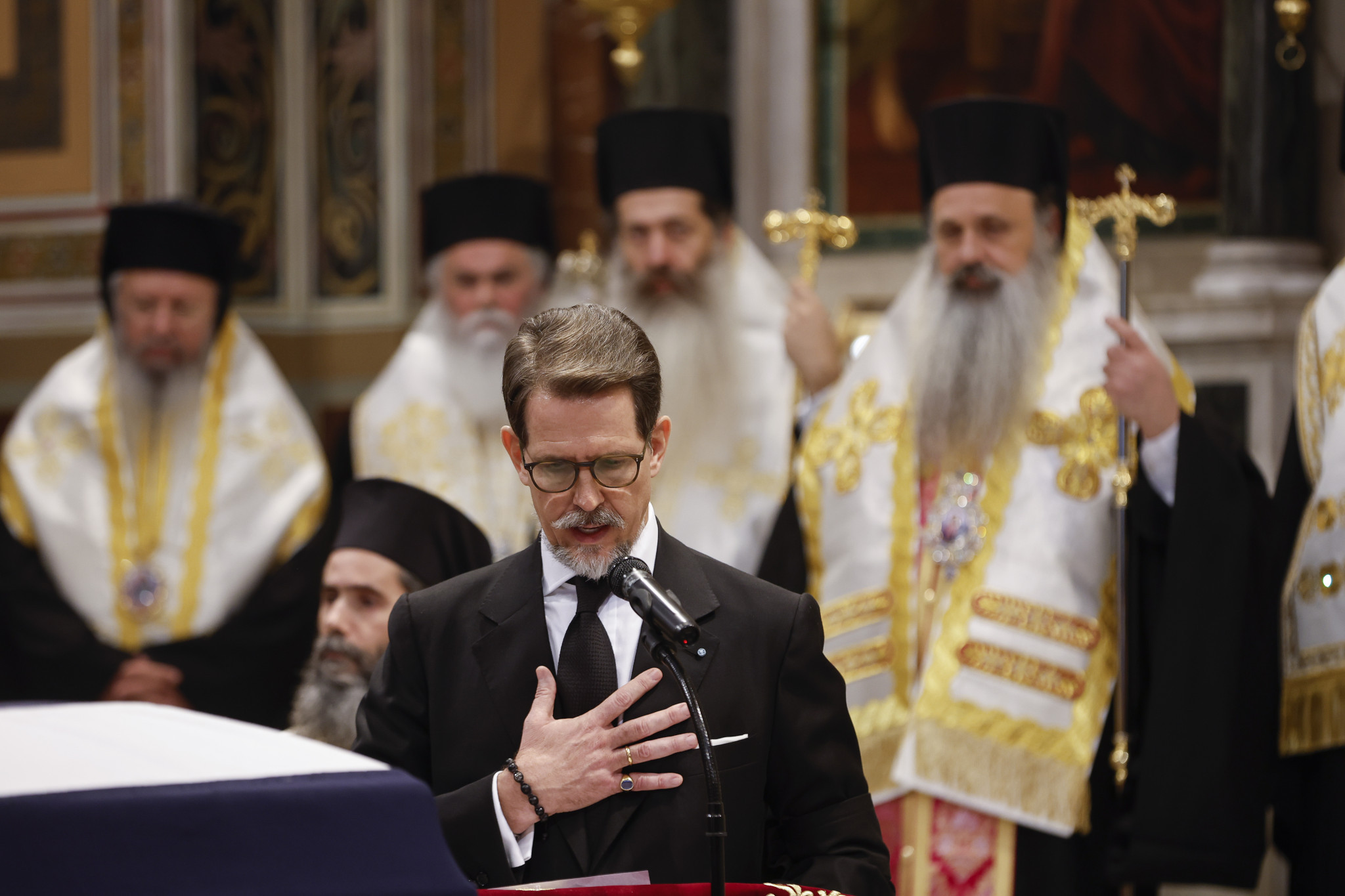 The former Crown Prince Pavlos gave an oration at the funeral of his father King Constantine in Athens ©Getty Images